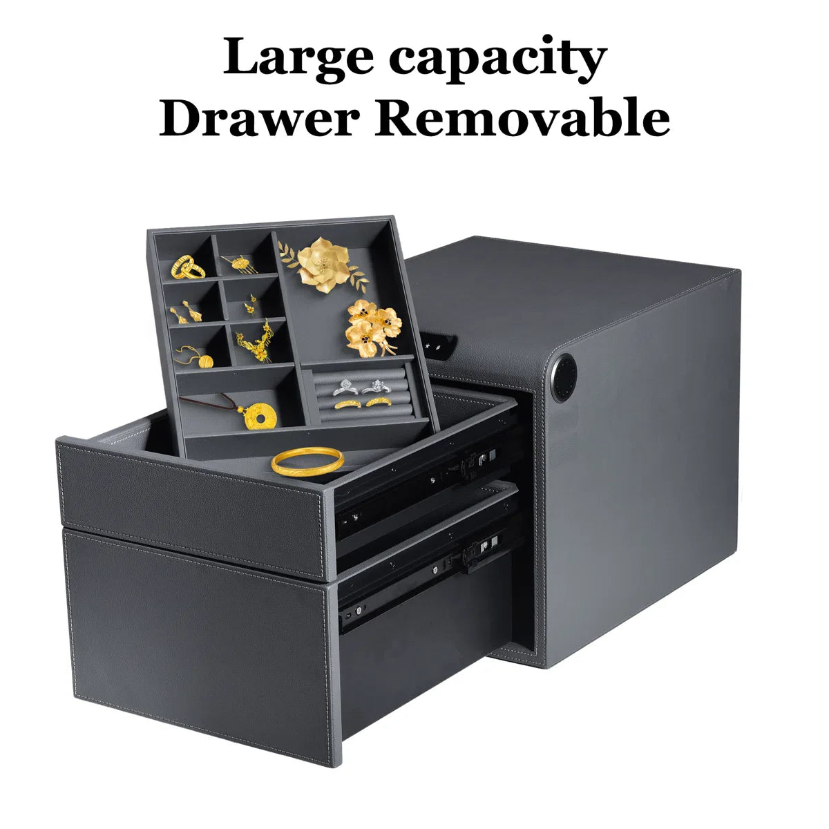 2 Drawers Smart Jewelry Safe Box with Bluetooth, Fingerprint Lock & Auto Open