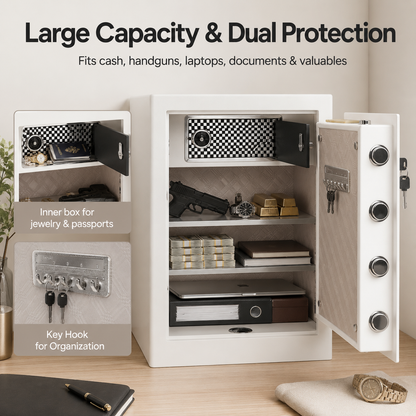 3.38 Cu Biometric Home Safe Box with Fingerprint Lock Dual Alarm and LED Light