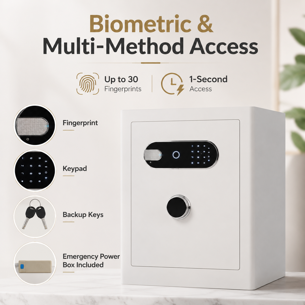 3.38 Cu Biometric Home Safe Box with Fingerprint Lock Dual Alarm and LED Light