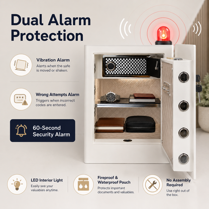 3.38 Cu Biometric Home Safe Box with Fingerprint Lock Dual Alarm and LED Light