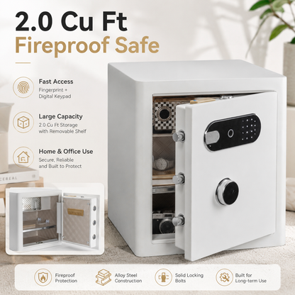 2.0 Cu Ft Vintage Retro Home Safe with Fingerprint Lock and Wheels