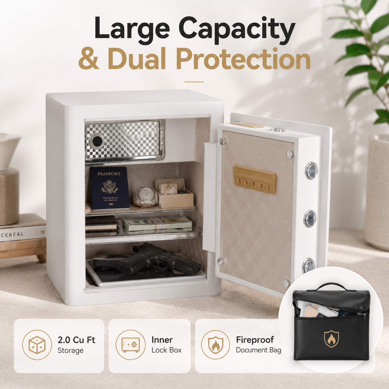 2.0 Cu Ft Vintage Retro Home Safe with Fingerprint Lock and Wheels