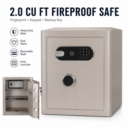 2.0 Cu Ft Vintage Retro Home Safe with Fingerprint Lock and Wheels