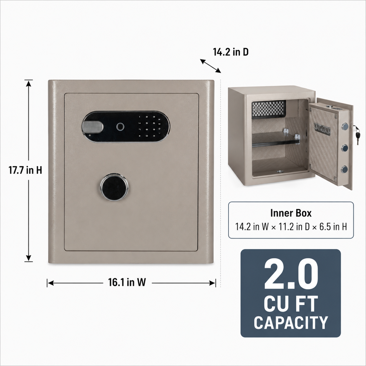 2.0 Cu Ft Vintage Retro Home Safe with Fingerprint Lock and Wheels