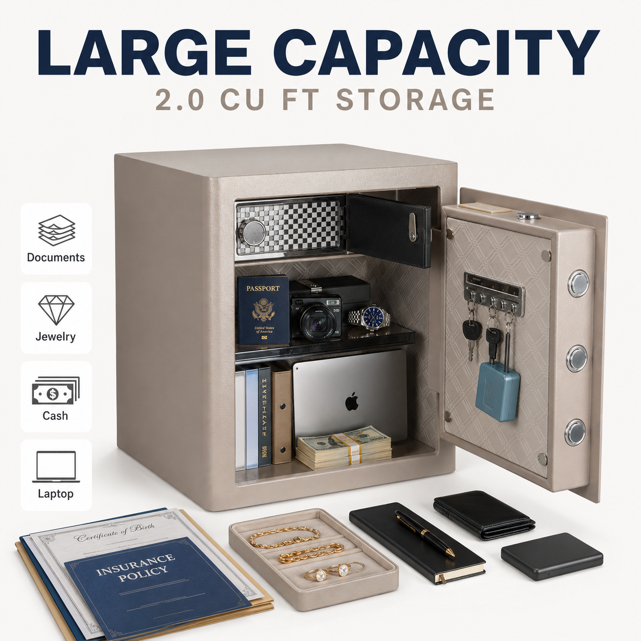 2.0 Cu Ft Vintage Retro Home Safe with Fingerprint Lock and Wheels