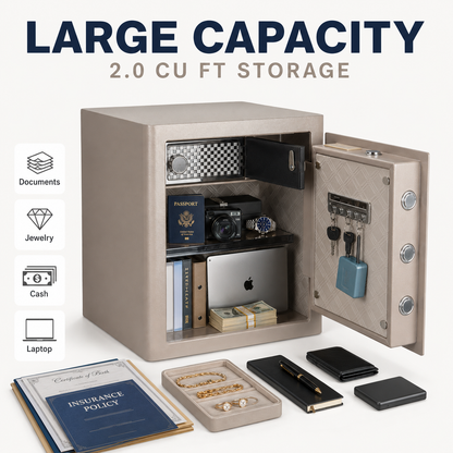 2.0 Cu Ft Vintage Retro Home Safe with Fingerprint Lock and Wheels