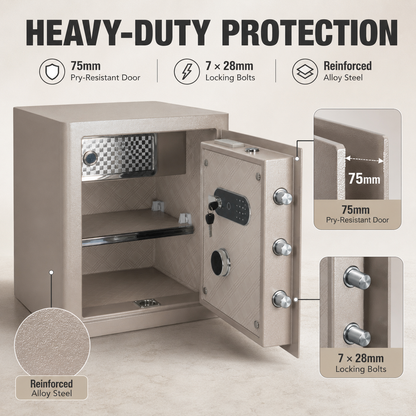 2.0 Cu Ft Vintage Retro Home Safe with Fingerprint Lock and Wheels