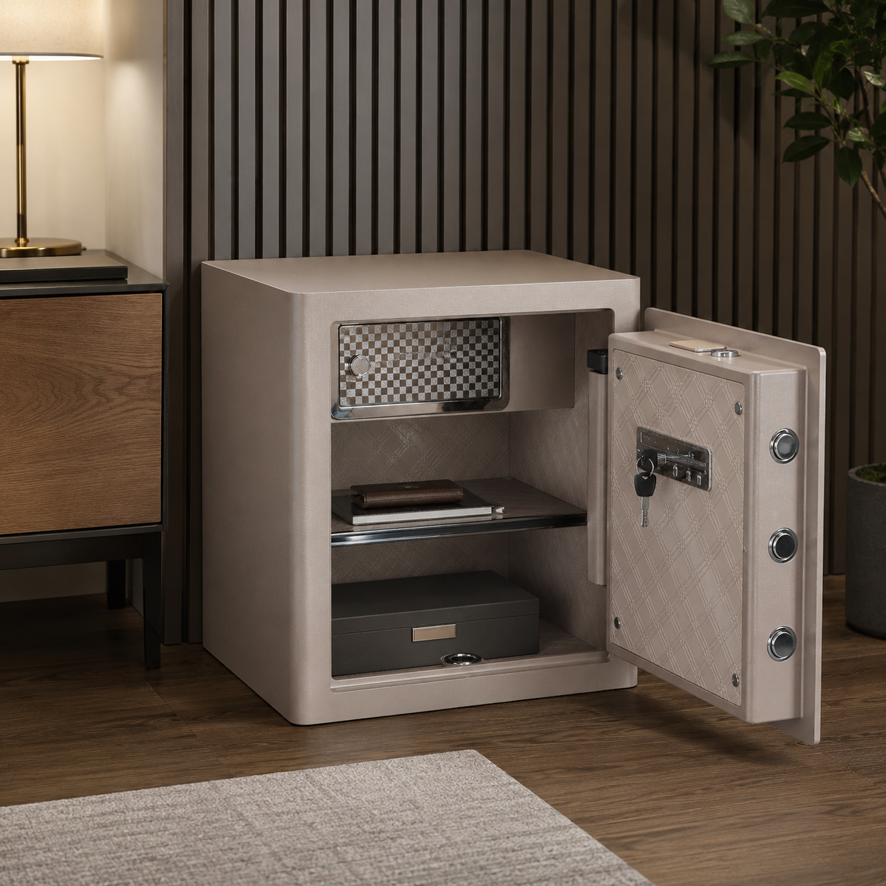 2.0 Cu Ft Vintage Retro Home Safe with Fingerprint Lock and Wheels