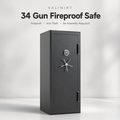 34 Gun Fireproof Gun Safe with Keypad Lock and Charging Ports for Rifles Pistols