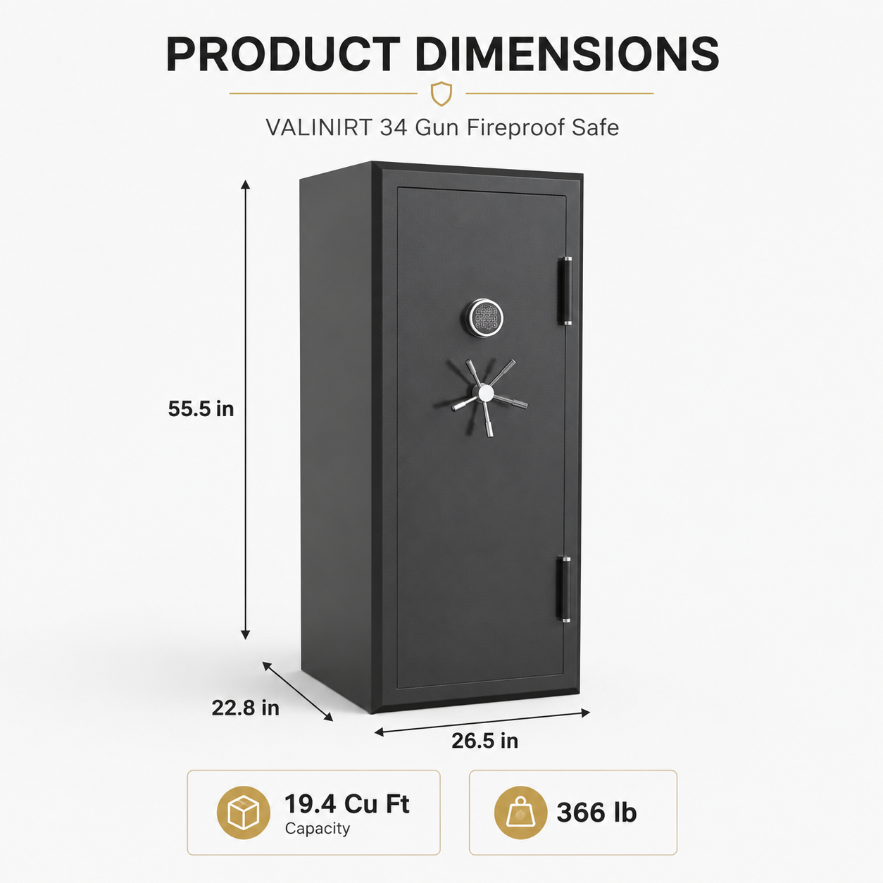 34 Gun Fireproof Gun Safe with Keypad Lock and Charging Ports for Rifles Pistols
