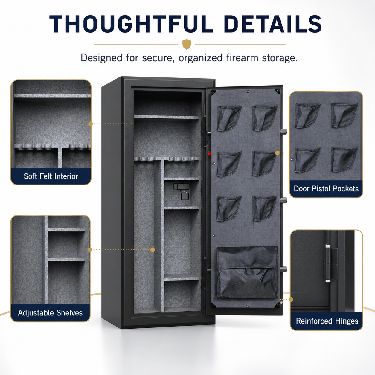 34 Gun Fireproof Gun Safe with Keypad Lock and Charging Ports for Rifles Pistols