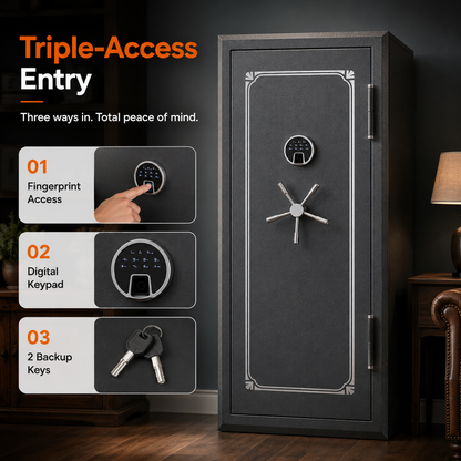 34 Gun Fireproof Rifle Safe with Biometric Lock and Charging Ports