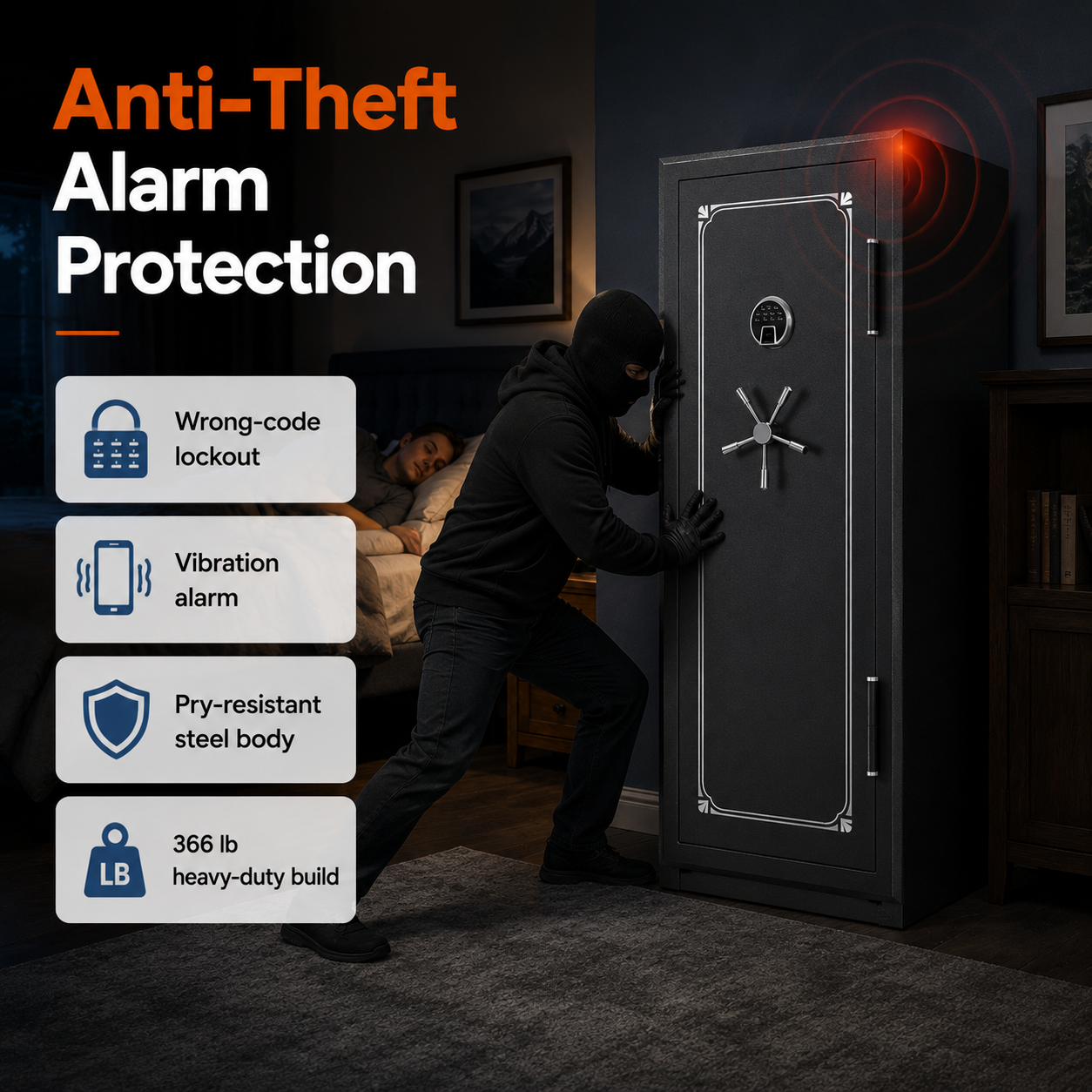 34 Gun Fireproof Rifle Safe with Biometric Lock and Charging Ports