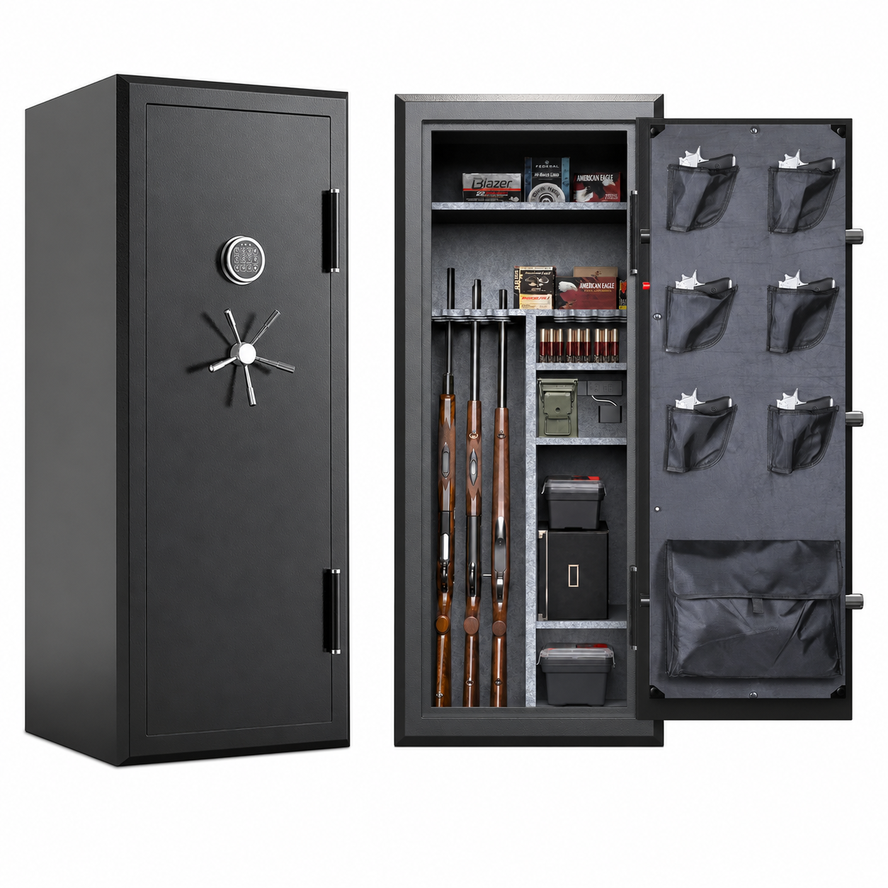 34 Gun Fireproof Gun Safe with Keypad Lock and Charging Ports for Rifles Pistols