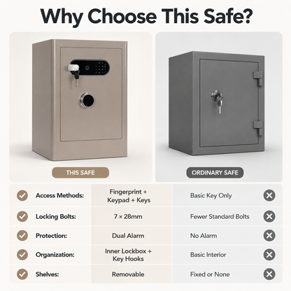 3.38 Cu Biometric Home Safe Box with Fingerprint Lock Dual Alarm and LED Light