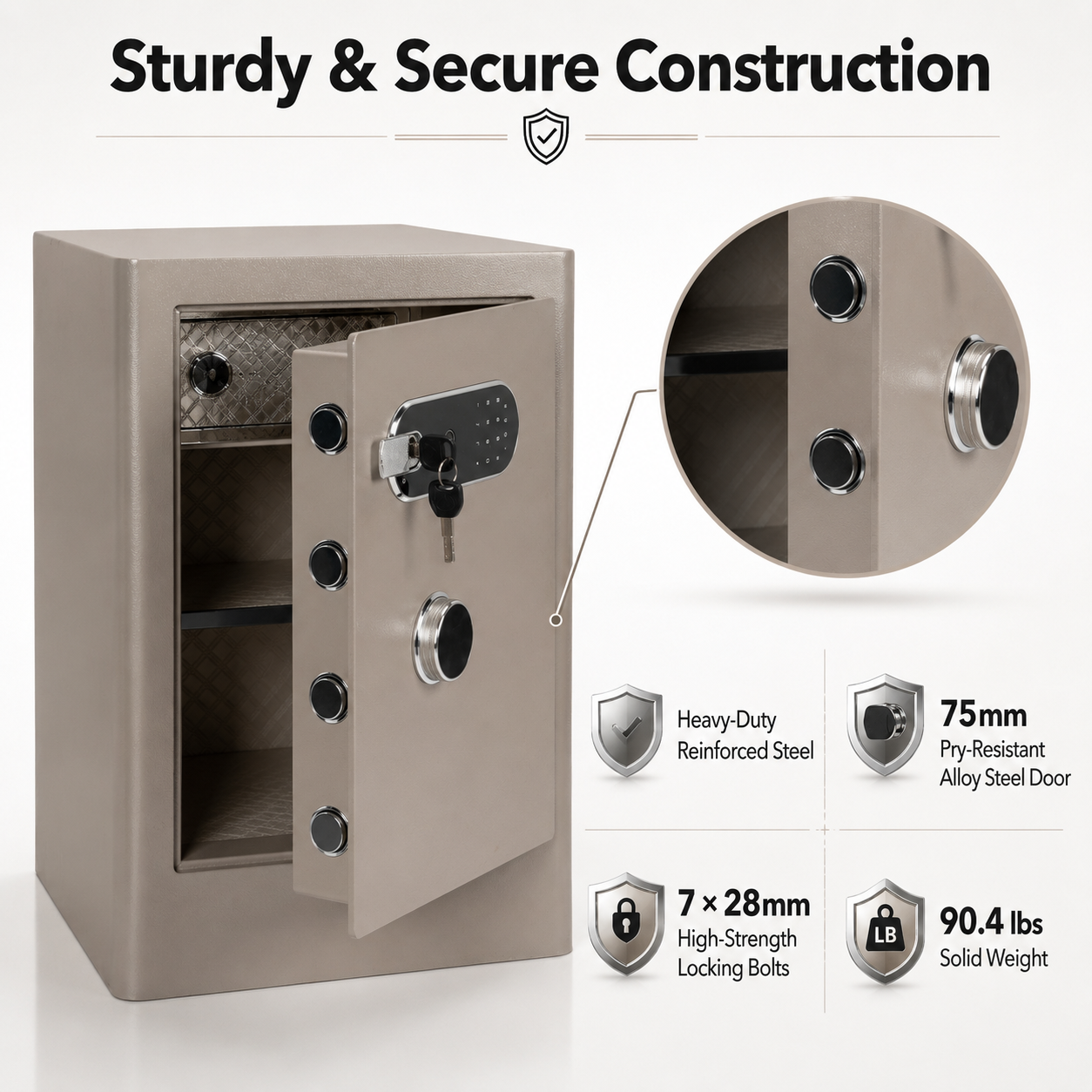3.38 Cu Biometric Home Safe Box with Fingerprint Lock Dual Alarm and LED Light