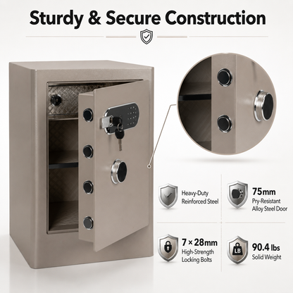 3.38 Cu Biometric Home Safe Box with Fingerprint Lock Dual Alarm and LED Light