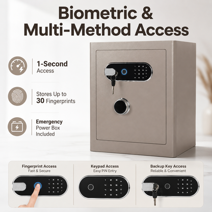3.38 Cu Biometric Home Safe Box with Fingerprint Lock Dual Alarm and LED Light