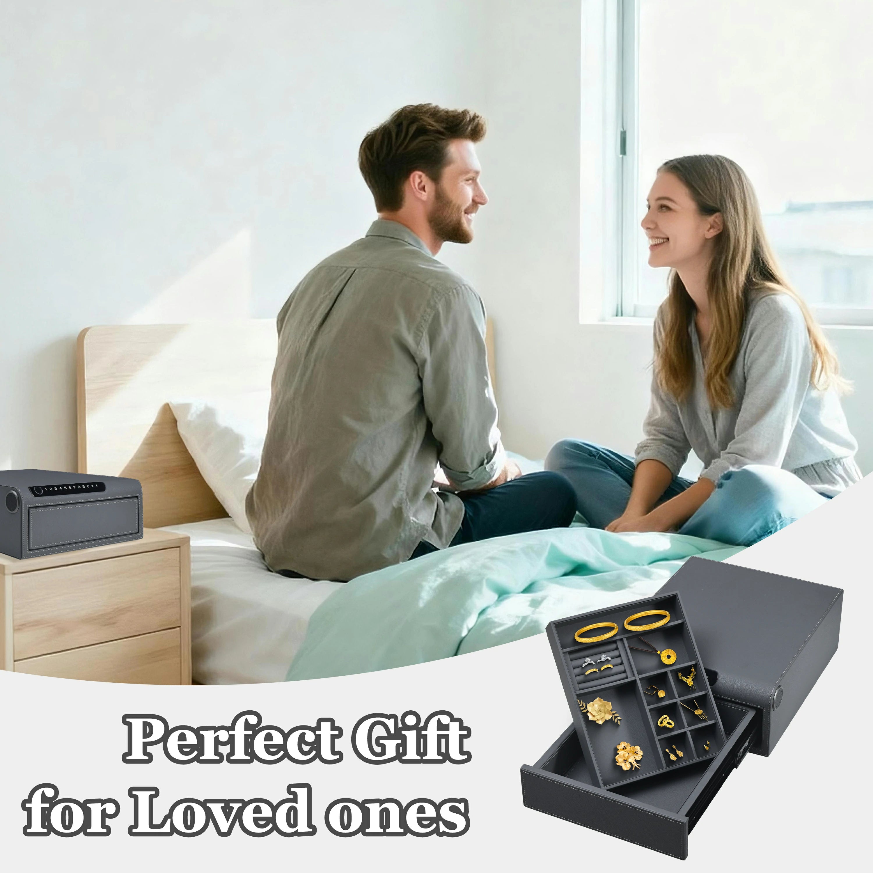 Smart Jewelry Safe Box with Bluetooth, Fingerprint Lock & Auto Open