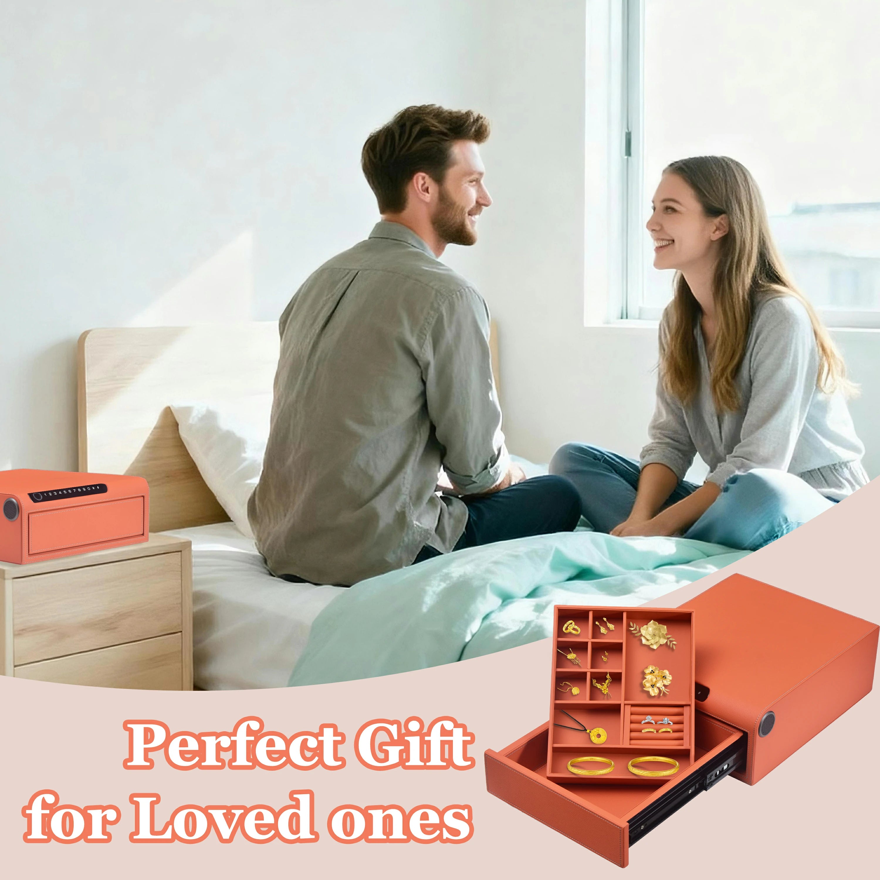 Smart Jewelry Safe Box with Bluetooth, Fingerprint Lock & Auto Open