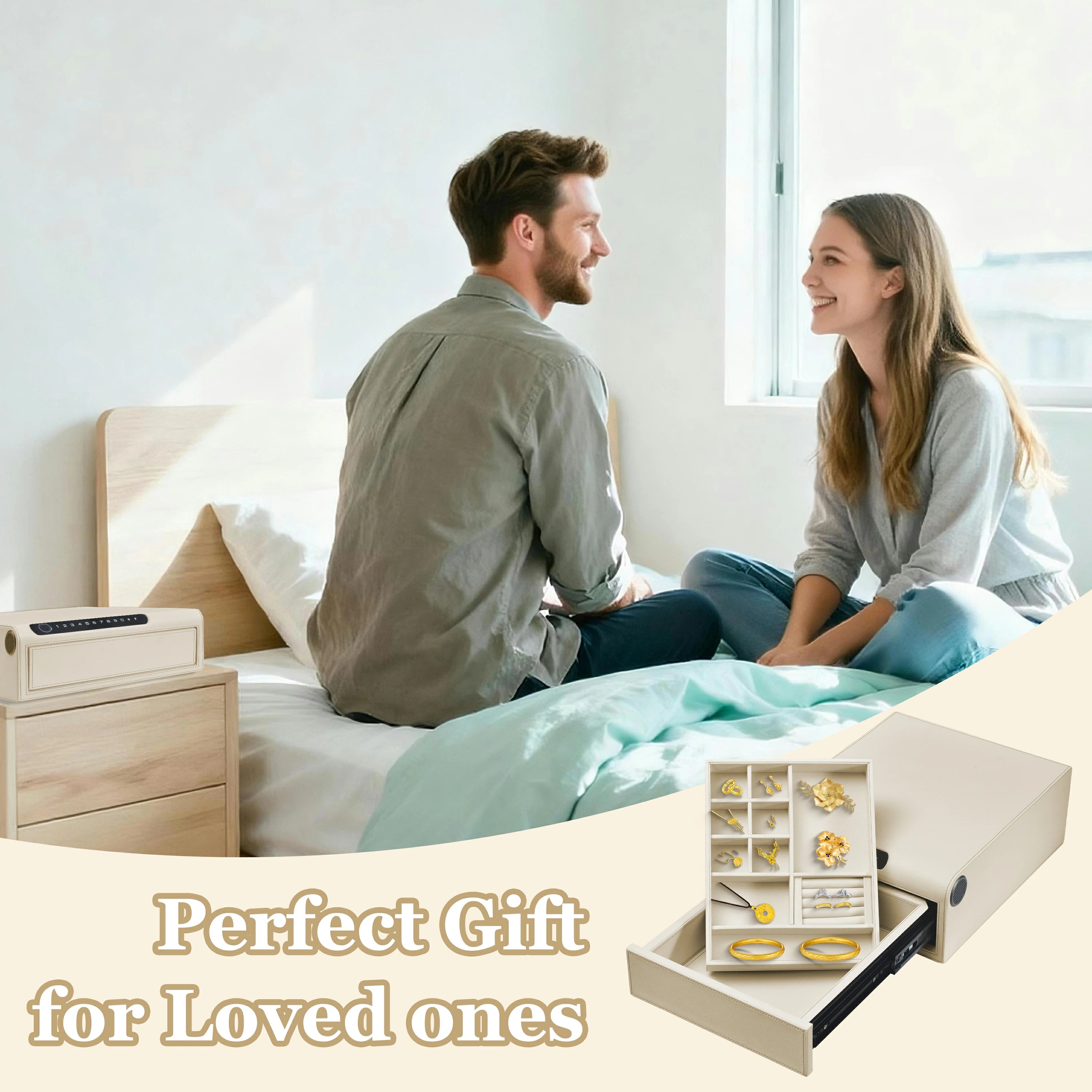 Smart Jewelry Safe Box with Bluetooth, Fingerprint Lock & Auto Open