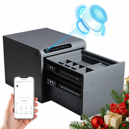 2 Drawers Smart Jewelry Safe Box with Bluetooth, Fingerprint Lock & Auto Open