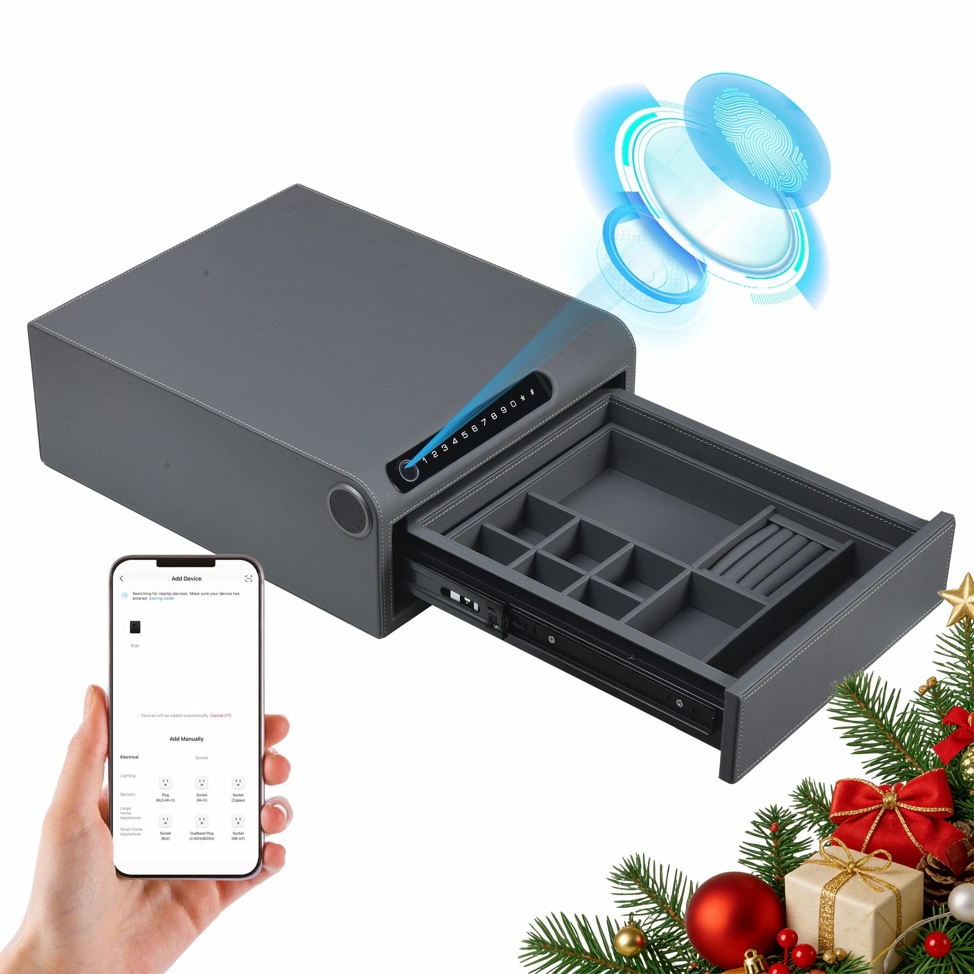 Smart Jewelry Safe Box with Bluetooth, Fingerprint Lock & Auto Open