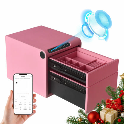 2 Drawers Smart Jewelry Safe Box with Bluetooth, Fingerprint Lock & Auto Open